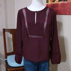 NWT- Old Navy Plum Blouse with Lace Accents